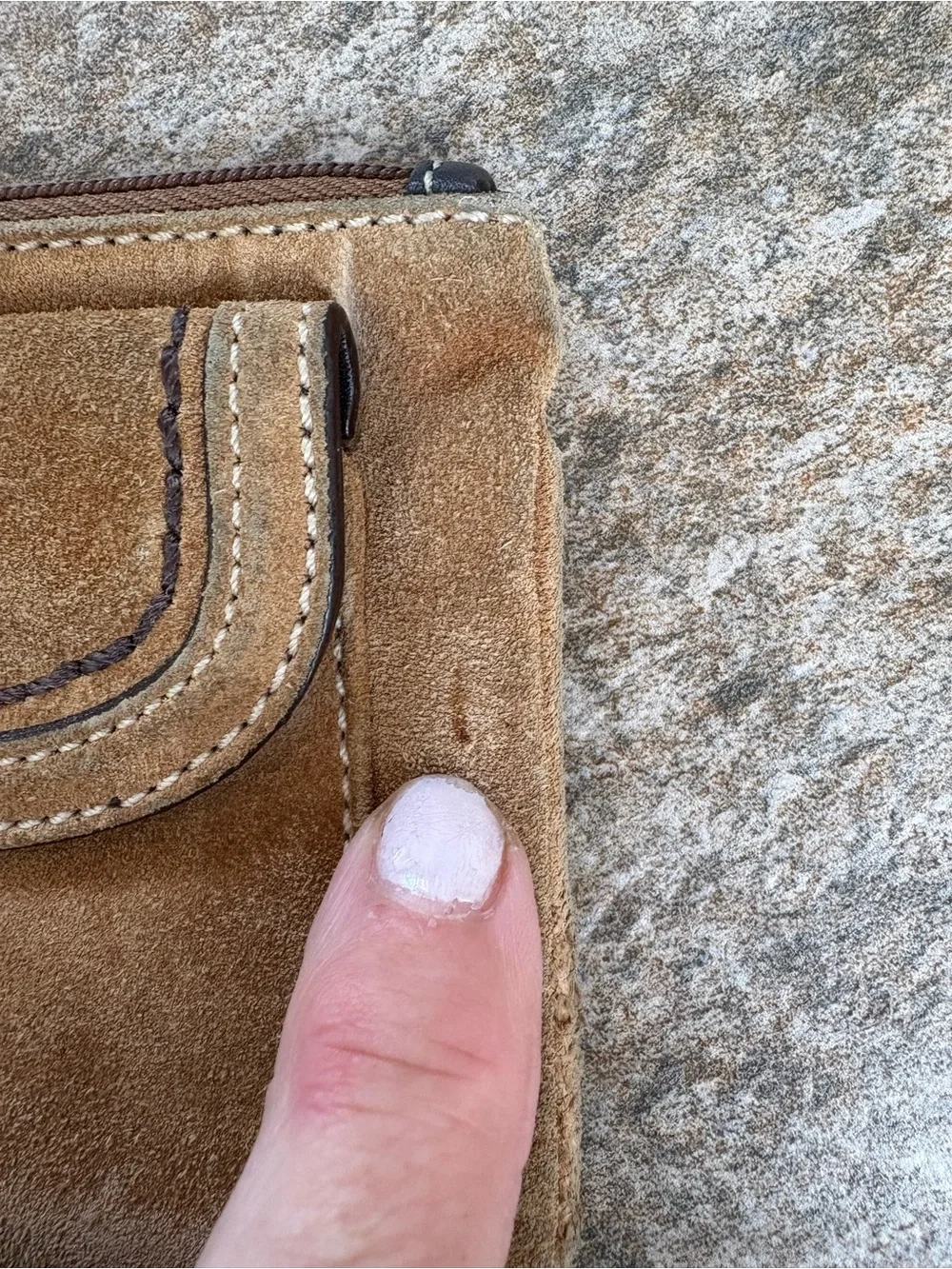 Coach Tan Suede Wristlet with Dark Brown Leather Trim